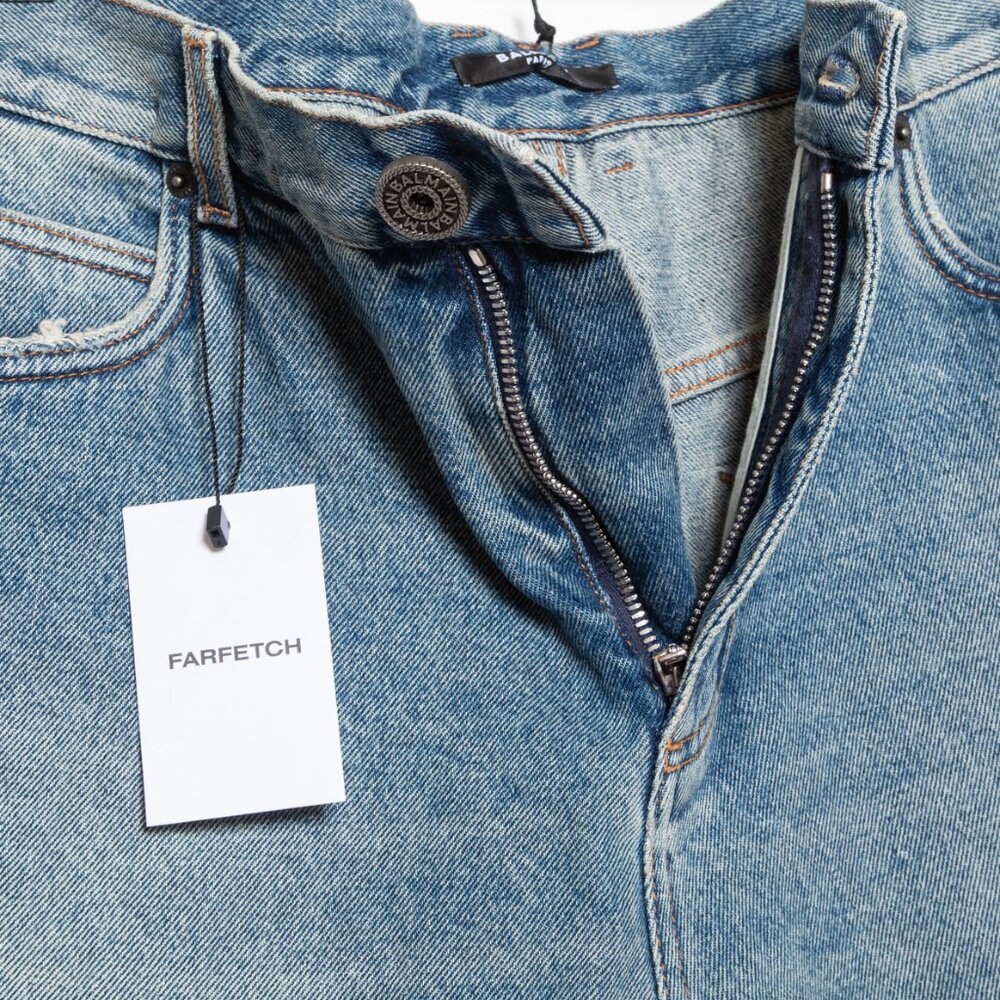 Balmain Blue Ripped Cotton Denim Jean Shorts - Mens Size 31 - NWT - Picture 8 of 14